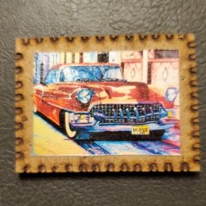 Vintage Car Art Stamp Cuban Magnet